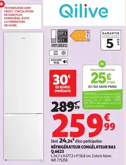Auchan QILIVE Réfrigérateur congélateur bas q.6623 offre