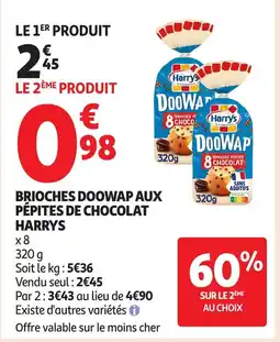 Auchan HARRYS Brioches doowap aux pépites de chocolat offre