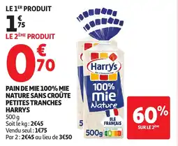 Auchan HARRYS Pain de mie 100% mie nature sans croûte petites tranches offre
