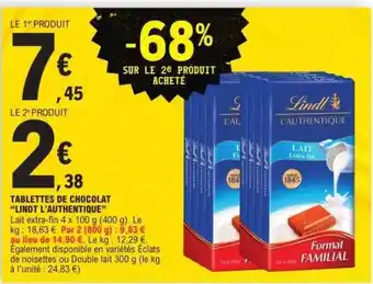 E.Leclerc Tablettes de chocolat 'Lindt L'Authentique' offre