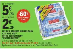 E.Leclerc LOT DE 2 BEURRES MOULÉS DOUX offre