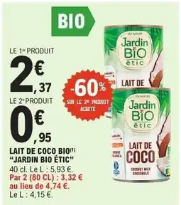 E.Leclerc Lait De Coco Bio Jardin Bio Etic offre