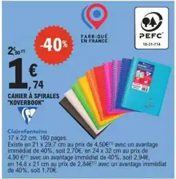 E.Leclerc CAHIER À SPIRALES KOVERBOOK offre
