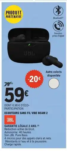 E.Leclerc ÉCOUTEURS SANS FIL VIBE BEAM 2 offre