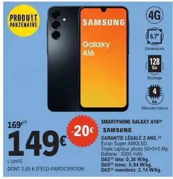 E.Leclerc SMARTPHONE GALAXY A16 offre