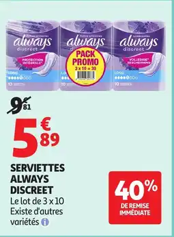 Auchan DISCREET Serviettes always offre