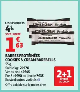 Auchan Barres protéinées cookies & cream barebells offre