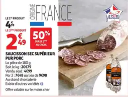 Auchan Saucisson sec supérieur pur porc offre