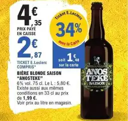 E.Leclerc Bière blonde saison anosteke offre
