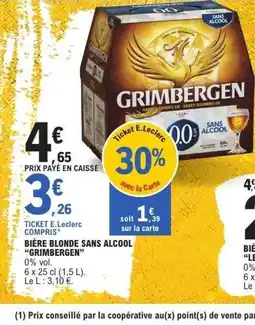 E.Leclerc Bière blonde sans alcool grimbergen offre