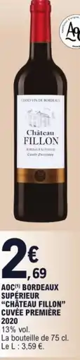 E.Leclerc Aoc(¹) bordeaux supérieur "château fillon" cuvée première 2020 offre
