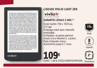 E.Leclerc LISEUSE VIVLIO LIGHT ZEN offre