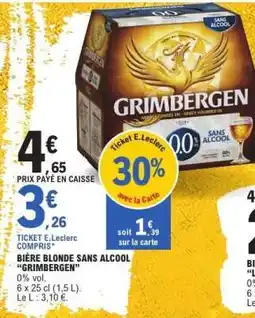 E.Leclerc GRIMBERGEN BIÈRE BLONDE SANS ALCOOL offre