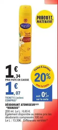 E.Leclerc DÉODORANT ATOMISEUR “MANAVA” offre