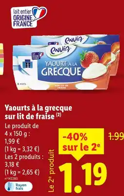 Lidl ENVIA Yaourt à la grecque sur lit de fraise offre