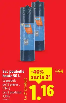 Lidl Sac poubelle haute 50 L offre