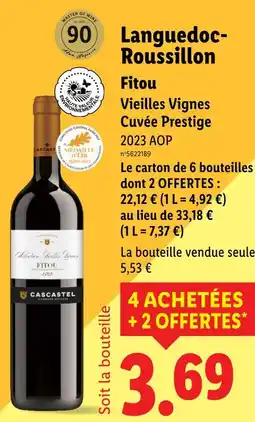 Lidl Languedoc-roussillon fitou Vieilles Vignes Cuvée Prestige offre