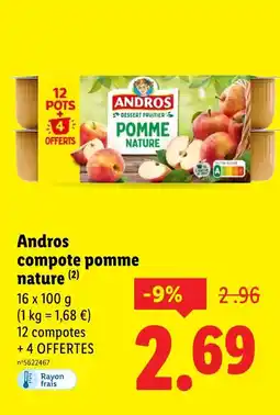 Lidl ANDROS Compote pomme nature offre