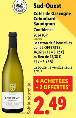 Lidl sud-ouest cotes Côtes de Gascogne Colombard sauvignon offre