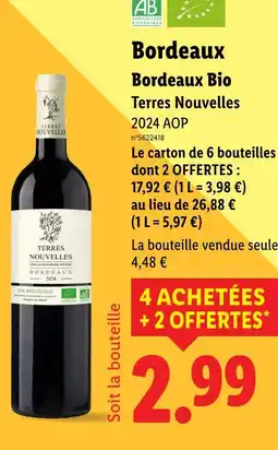 Lidl TERRES NOUVELLES Bordeaux bio offre