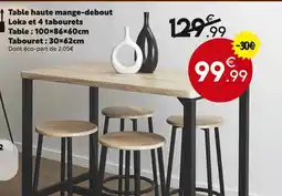 Maxi Bazar Table haute mange-debout Loka et 4 tabourets offre