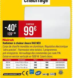 Bricorama NOIROT Radiateur à chaleur douce rad neo offre