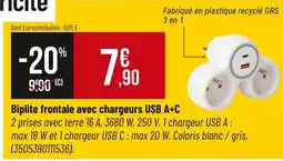Bricorama Biplite frontale avec chargeurs usb a+c offre
