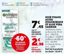 Super U GARNIER Soin visage acide hyaluronique et aloe vera offre