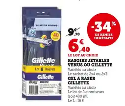 Super U Gillette / Venus Rasoirs jetables Venus ou Gillette offre