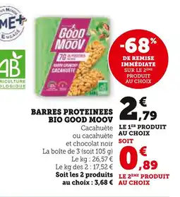 Super U Good Moov Barres protéinées bio offre