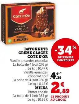 Super U COTE D'OR Batonnets creme glacee offre