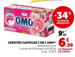 Super U OMO Lessives capsules 3 en 1 offre