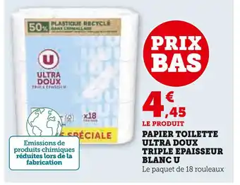 Super U U Papier toilette ultra doux triple épaisseur blanc offre