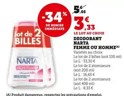 U Express Narta Déodorant Narta Femme ou Homme offre
