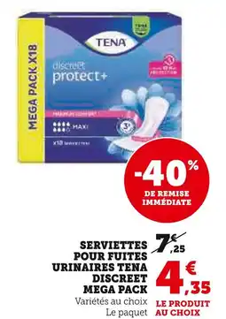 U Express TENA DISCREET Serviettes pour fuites urinaires Discreet Mega Pack offre
