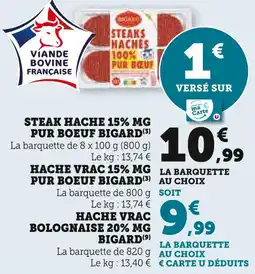 U Express BIGARD Steak haché 15% mg pur boeuf offre