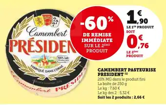 U Express PRESIDENT Camembert pasteurisé offre