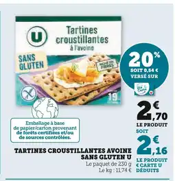 U Express U Tartines croustillantes avoine sans gluten offre