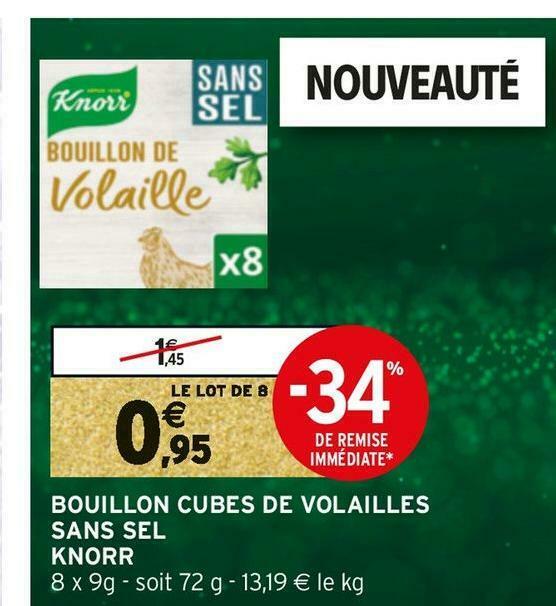 Promo Knorr bouillon cubes de volailles sans sel chez Intermarché