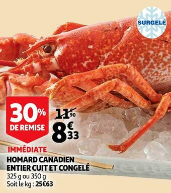 Auchan Homard canadien entier cuit et congelé offre