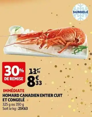 Auchan Homard canadien entier cuit et congelé offre