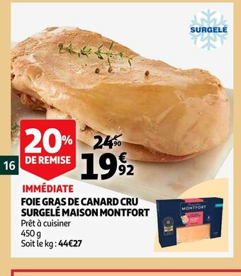 Auchan Maison montfort foie gras de canard cru surgelé offre