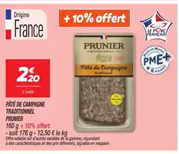 Netto PRUNIER Pâté de campagne traditionnel offre