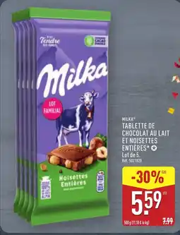 ALDI MILKA Tablette de chocolat au lait et noisettes entières offre