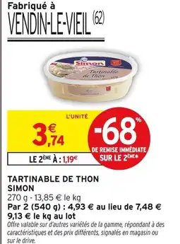 Intermarché Simon Tartinable de thon offre