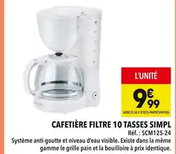 Supeco SIMPL Cafetière filtre 10 tasses offre