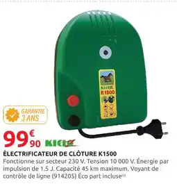 Rural Master KICLO ÉLECTRIFICATEUR DE CLÔTURE K1500 offre