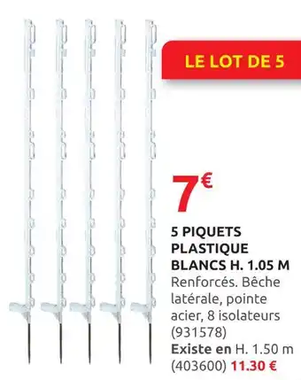 Rural Master 5 Piquets Plastique Blancs H. 1.05 M offre