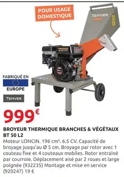 Rural Master TEMVER BROYEUR THERMIQUE BRANCHES & VÉGÉTAUX BT 50 L2 offre