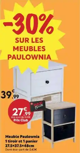 Maxi Bazar Meuble Paulownia 1 tiroir et 1 panier 27.5*37.5*48cm offre